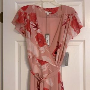 New York & Company Pink Floral Maxi Wrap Dress